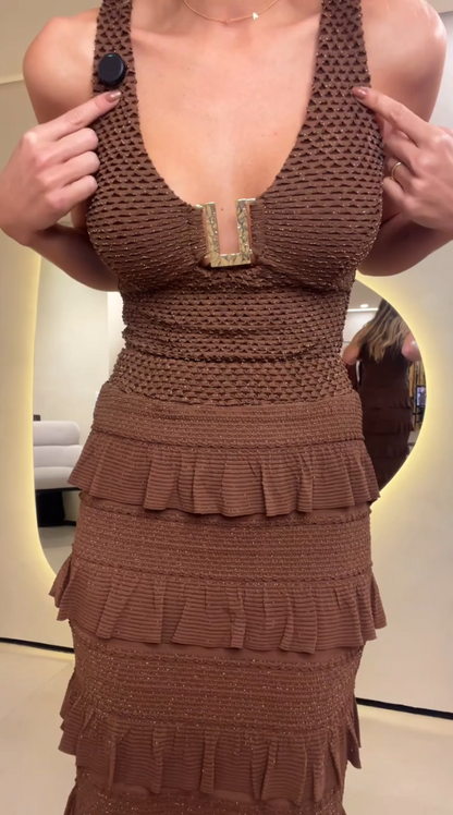 Robe Marrom avec Babados 