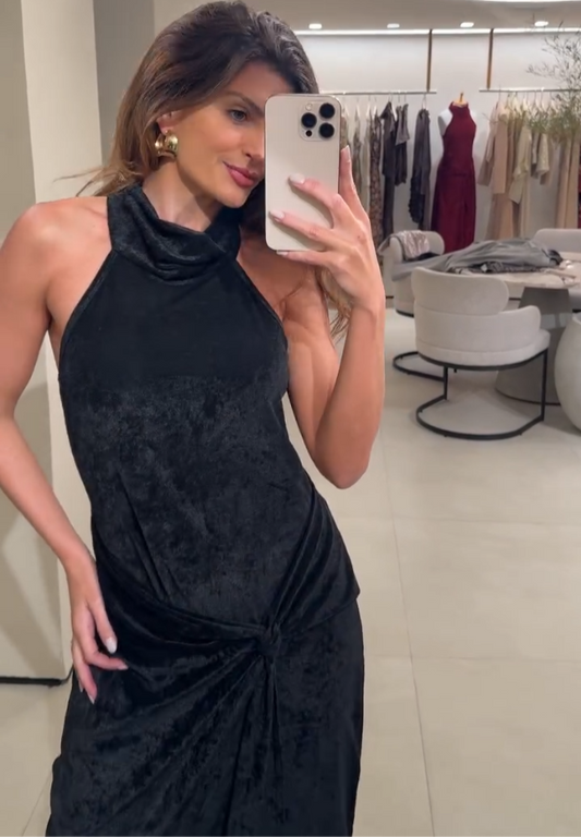 Robe Preto Midi avec Gola Alta 