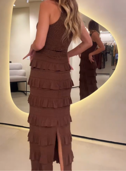 Robe Marrom avec Babados 