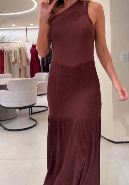 Robe Longue de Tricô Assimétrique 