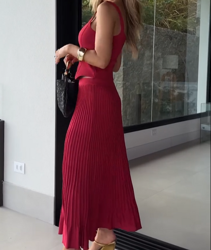 Conjunto Plissado Vermelho atemporel