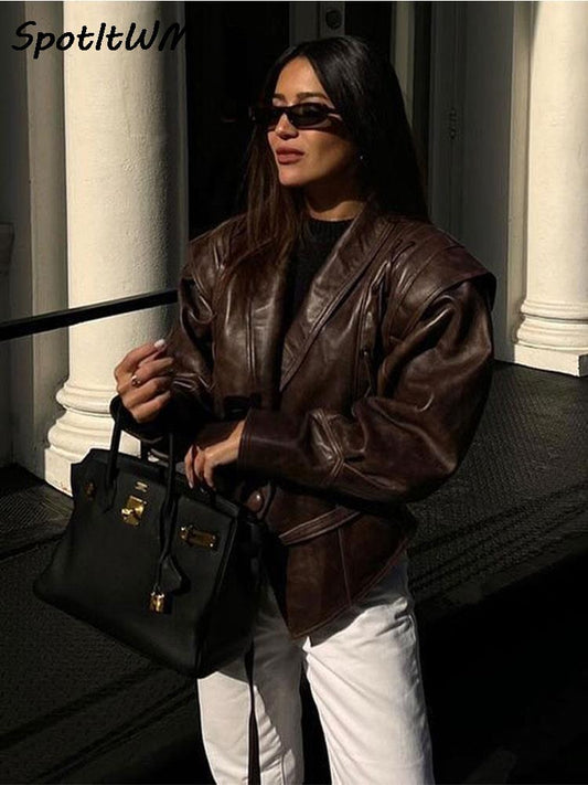 Veste en cuir olive pour femme 