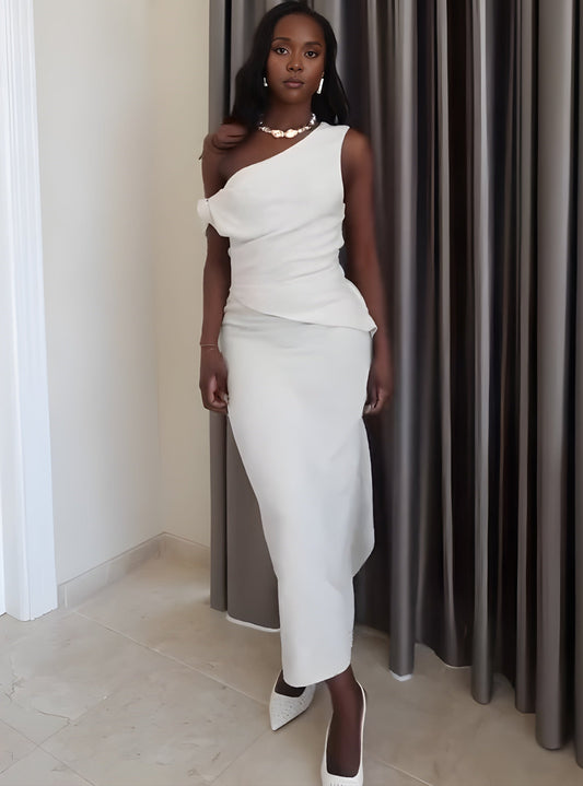 Blusa de Linho Assimétrica Ombro Unique