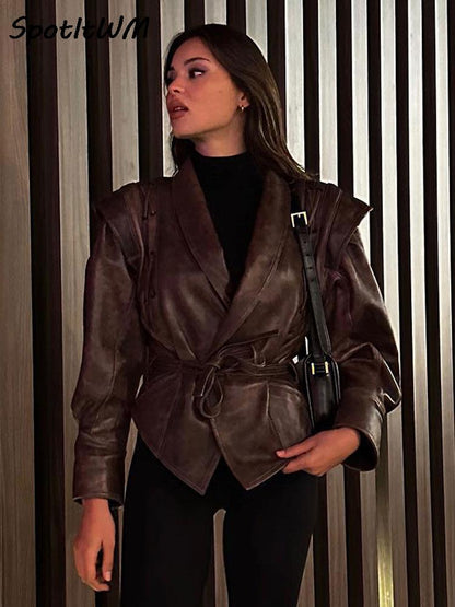 Veste en cuir olive pour femme 