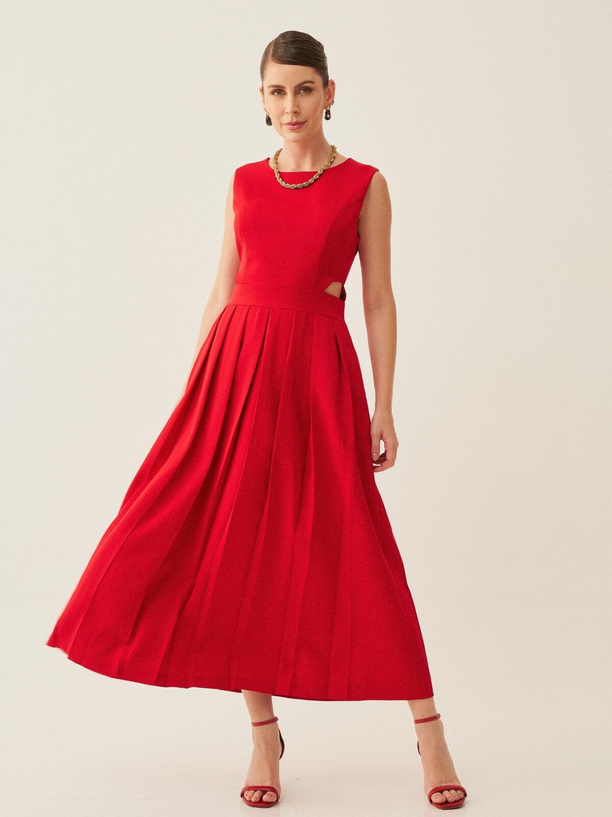 Robe Midi Jessica à Alfaiataria avec Recortes Laterais et Pregas Frontais 