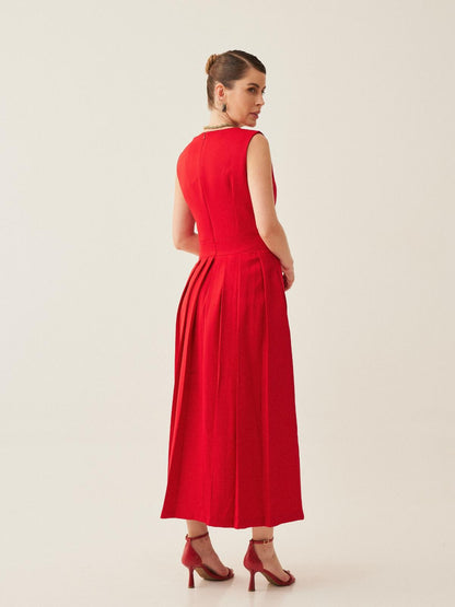 Robe Midi Jessica à Alfaiataria avec Recortes Laterais et Pregas Frontais 