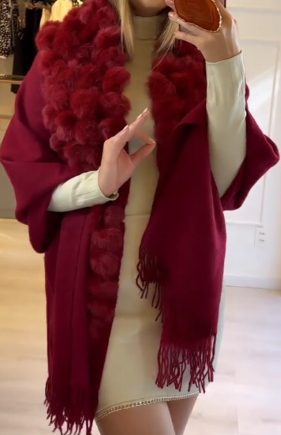 Pashmina Bourgogne avec Pompons