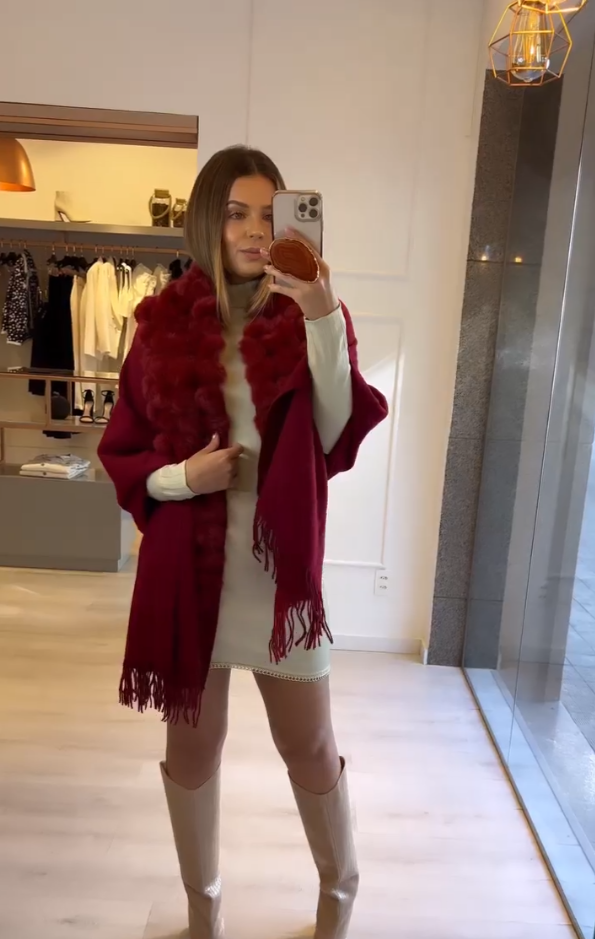 Pashmina Bourgogne avec Pompons